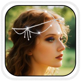 Catery Head Chain Jewelry Silver Boho Rhinestone Headpiece Bohemian Accessories for Women