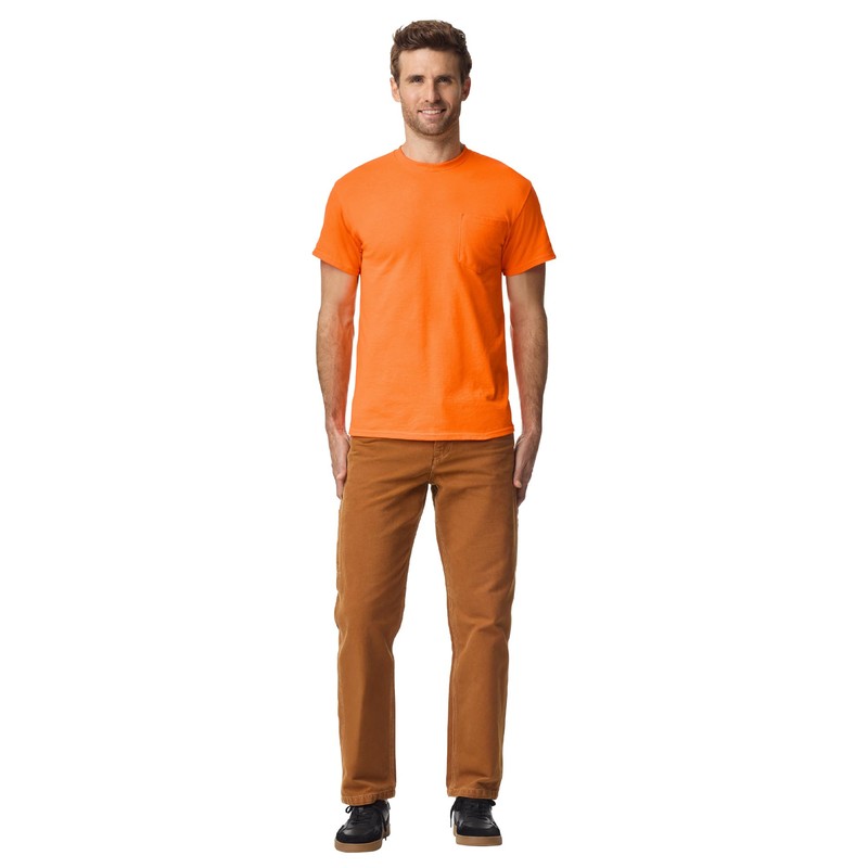 Gildan DryBlend Workwear T-Shirts with Pocket, 2-Pack, Safety Orange, X-Large