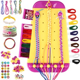 Friendship Bracelets Craft Set, DIY Friendship Bracelet, DIY Crafts for Girls 6 7 8 9 10 11 12, Craft Set with Threads, Rubber, Beads, Gifts for Girls, Travel Activity Set (Yellow)