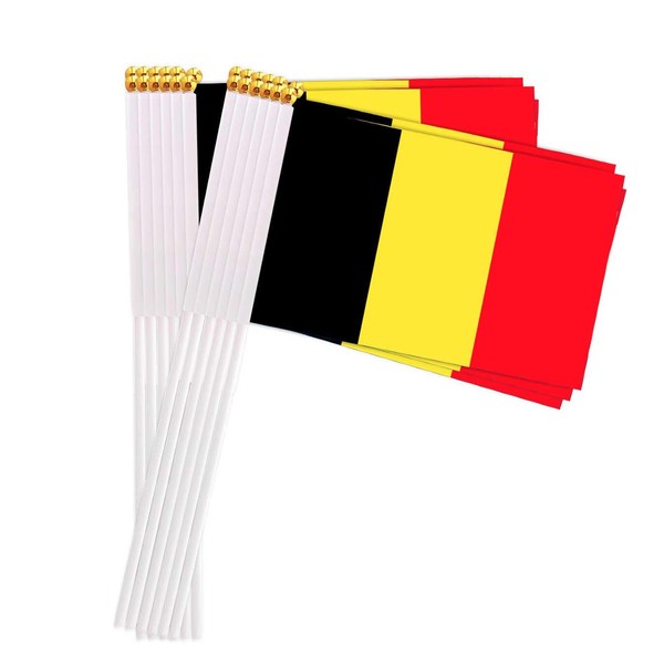 25 Packs Small Belgium Flags on Handheld Stick，Miniature Belgian Flag
