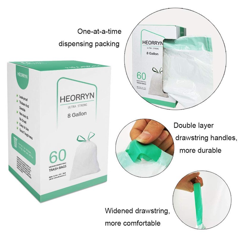 8 Gallon Drawstring Trash Bags-0.79 Mil Ultra Strong Medium Trash