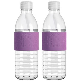 Copco Hydra Reusable Water Bottles | Set of 2 | Non-Slip Sleeve | Spill Resistant Lid | Clear Water Bottles for School, Gym, & Travel | BPA Free Tritan Plastic Water Bottles | 16 Oz (Purple)