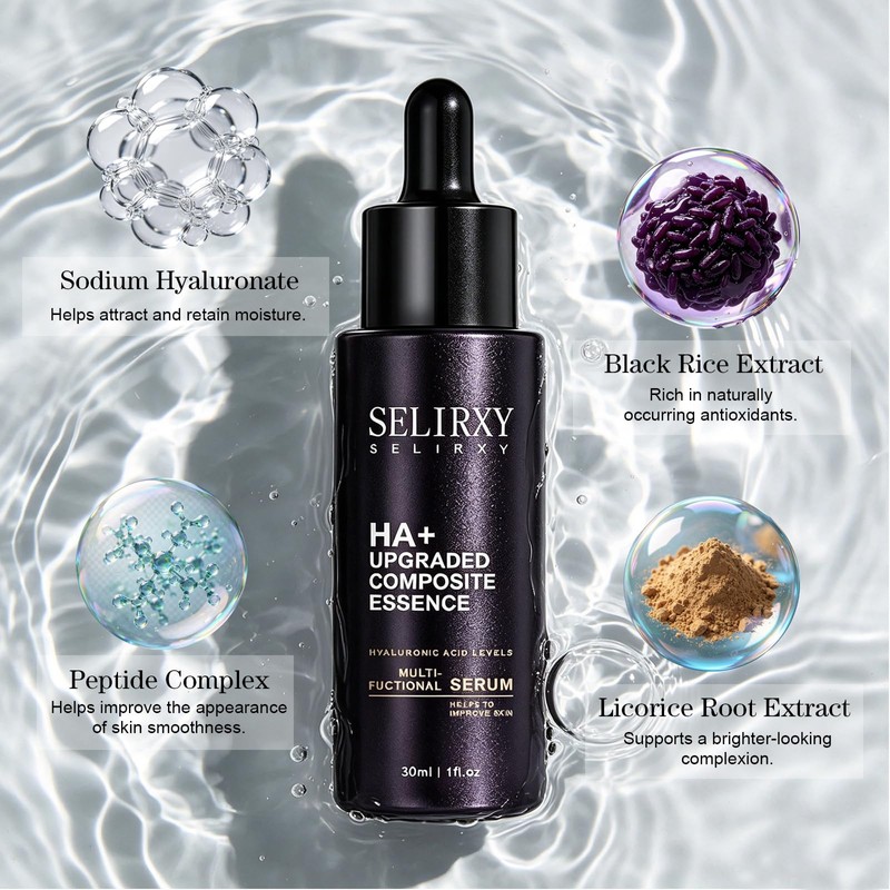 Hyaluronic Acid Serum for Face, Peptides, Black Rice Extract