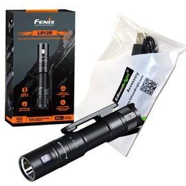 EdisonBright Fenix LD12R 600 lumen dual light source LED Tactical Flashlight USB rechargeable kit charging cable (Black)