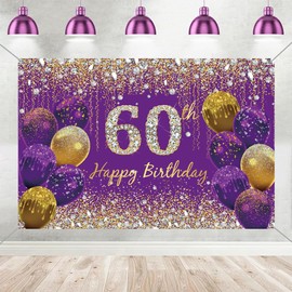 60th Birthday Decorations for Women, Purple Glitter Spots Fabric Sign Poster Birthday Party Decoration, 60th Birthday Background Banner Woman, 60th Birthday Party Decoration