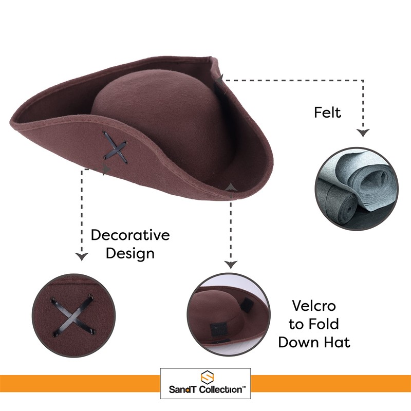 SandT Collection Brown Pirate Hat for Adults Men and Women