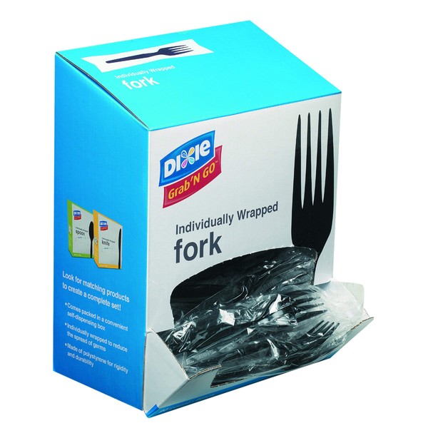Dixie Individually Wrapped 6.104" Medium-Weight Polystyrene Plastic Fork by GP PRO (Georgia-Pacific), Black, FM5W540, 540 Count (90 Forks Per Box, 6 Boxes Per Case)
