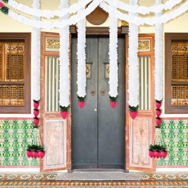 FineCheer Total Diwali Decorations Artificial Jasmine Garlands Toran with Lotus Buds Traditional Indian Hanging Decoration for Pooja Diwali Wedding Housewarming(348 Inch,Simple,8 Pc)