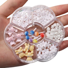 Flower Nail Charms, 1 Box of 7 Grids, Cute Bear Lollipop Heart Nail Art Charms, Resin Nail Art Decorations, Ornaments for Women, Girls, Nail Art Design, DIY Crafts (F Pattern)