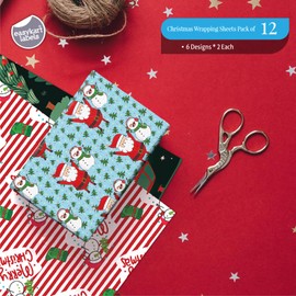 easykart labels Christmas Wrapping Paper Sheet - 12 Sheets, 6 Holiday Theme Design Folded Flat for Holiday, Party Celebration - 19.5 Inch X 29.5 Inch Per Sheet