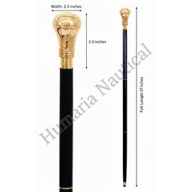 Humaira Nautical Handmade Brass Knob Walking Stick, Wooden Cane with Black Finish Gold Handle 37 Inch Cane for Men and Women