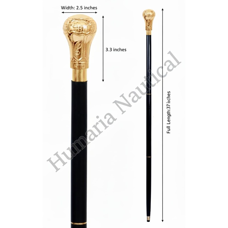 Humaira Nautical Handmade Brass Knob Walking Stick, Wooden Cane with