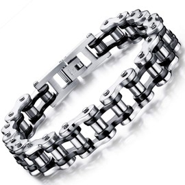 OSTAN Men's Stainless Steel Bracelets Bicycle Chain Biker Motorcycle Chain Link Chain Men's Bracelet Rock Band Bangle, Stainless Steel