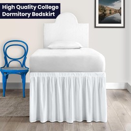 SGI bedding Dorm Bed Skirt Full XL 40 Inch Drop Length - White, Ruffled Pattern College Dorm Room Bed Skirts - Split Corner, Easy Care, Wrinkle Free 1800 Series Microfiber Bed Skirt