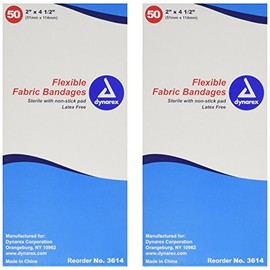 Dynarex Adhesive Fabric Bandage, 2 Inches X 4.5 Inches Sterile, 50 Count (Pack of 2)