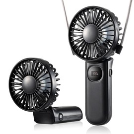 Leimaq Handheld Mini Fan, 3 in 1 USB Rechargeable Small Portable Fan for Travel, 3000mAh Battery Operated with LED Display, 180° Foldable with 5 Speed Wind (Black)