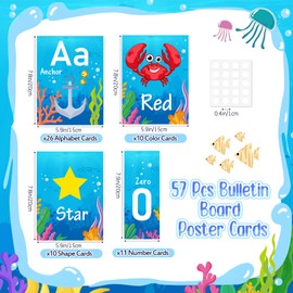 Sinload 57 Pcs Alphabet for Classroom Wall Under The Sea Bulletin Board Decorations Ocean Creatures Letters Numbers 0-10 Cards Color Shape Educational Posters for Elementary School Teacher Home