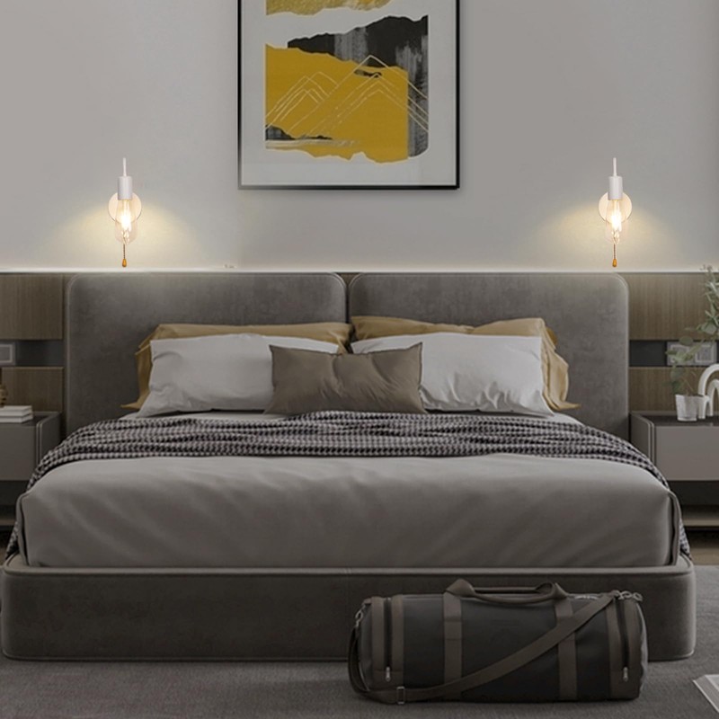 DTIEDY Hardwired Pull Chain Wall Sconce White, 1-Light Wall Light