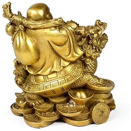 FUSUIYA Hotei "Ride on a Dragon Turtle" Hotei Maitreya Buddha Maitreya Bodhisattva Feng Shui Goods Figurine Money Luck Good Luck Amulet Copper