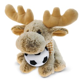DolliBu Floppy Moose Stuffed Animal with Soccer Ball Plush - Soft Plush Huggable Moose, Adorable Playtime Plush Toy Cute Wildlife Gift for Kids and Adults - 12 Inches