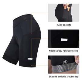 NUCKILY Ladies Padded Cycling Shorts Black with Pockets Lightweight Breathable 4D Padded, black