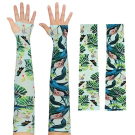 Rokkibom Gardening Arm Sleeves for Women - Breathable Sun Protection Sleeves with Thumb Holes, Thorn Proof & Anti-Slip, Cooling Design (Tropical)