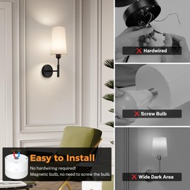 Glitnous Battery Operated Wall Sconce, 13000mAh Wall Sconces Set of Two Battery Operated, Wireless Sconces Set of 2, Rechargeable Sconce with Remote, No Wire Wall Lamp/Light for Bedroom, Linen Black