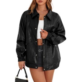 XIEERDUO Faux Leather Jacket Women Winter Jackets with Pockets Fall Fashion 2025 Oversized Chic Travel Vacation Outfits Going Out Tops Black XL