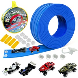 Speed Track, 4M Speed Race Track Flexible for Loops, Jumps, Ramps, Flexible Car Track, Flexi Track with 4 Cars, Cars and Trucks, Car Ramp Track, Birthday Gifts for Children(Blue)