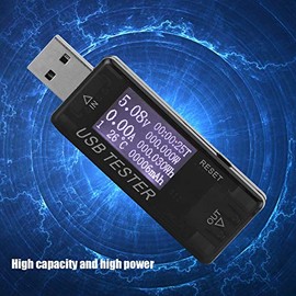 Medidor de Corriente y Voltaje USB Digital 8 en 1, Voltímetro de Alta Precisión, Negro                                                                