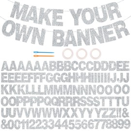 BEISHIDA 116 PCS A-Z Glitter Silver DIY Letter Banner Kit Make Your Own Banner，Including 111 Letters and Numbers 3 Rope and 2 Threading Device,Customized for Birthday Graduation Wedding Party Decor
