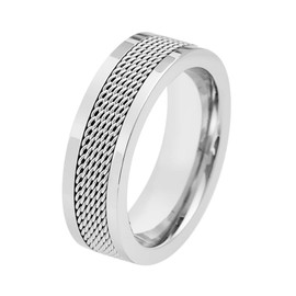 Geoffrey Beene Men's 7mm Stainless Steel Polished Edge Mesh Ring