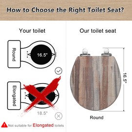 Angol Shiold Round Toilet Seat Molded Wood Toilet Seat with Quietly Close and Quick Release Hinges, Easy to Install also Easy to Clean (Round, Board)