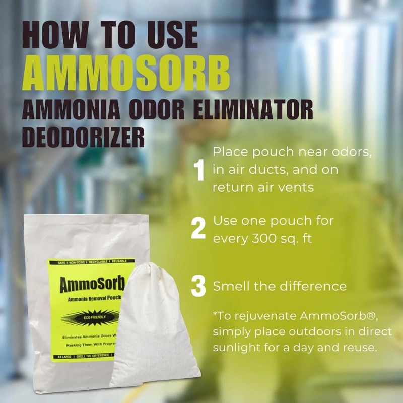 AMMOSORB Reusable Ammonia Odor Eliminator Deodorizer Pouch: Treats 150 Sq.
