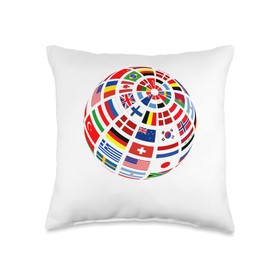 World Flags The Countries Tees Flags The Countries of The World Globe Earth Throw Pillow, 16x16, Multicolor