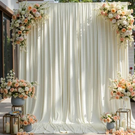 10×12ft Wrinkle Free Ivory Backdrop Curtain for Wedding Parties, 2 Panels 5×12ft Long Soft Silky Polyester Backdrop Drapes Cream Photo Back Drop Curtains for Party Photography Background Cloth