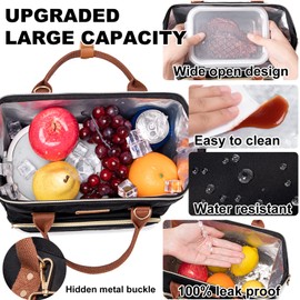 AIJIEKE Lunch Bag for Women, Leakproof & Insulated Work Lunch Box Tote, Reusable Adult Cooler Bag with Water Bottle Side Pocket & Removable Shoulder Strap, Black