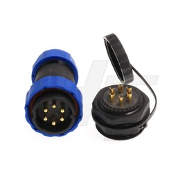 HangTon HE29 6 Pin Connector Waterproof IP68 Circular Power Bulkhead Plug Panel Socket, 25 Amp High-Voltage, Gold-Plated Contact