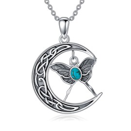 Reaii Natural Turquoise Moth Necklace for Women Luna Moth Pendant 925 Sterling Silver Death Head Moth Pendant Turquoise Moth Jewelry Gifts for Women Wife