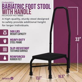 Dynarex 10553 Bariatric Step Stool for Adult, Stable, Heavy Duty, Non-Skid Rubber Tips for Safety, 500 lb. Weight Capacity