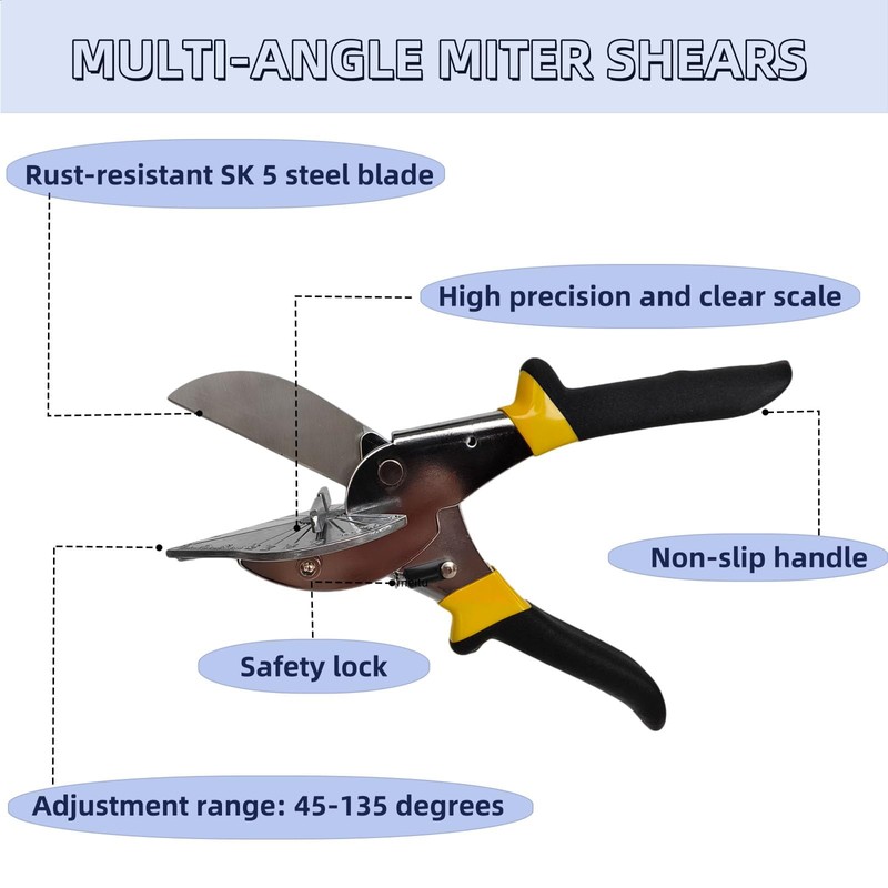 Miter Shears, 45°–135° Adjustable Multi-Angle Trim Cutter for Molding, Shoe