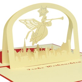 LIN 17737 Pop Up Christmas Card, 3D Christmas Cards, Christmas Greeting Card, Folding Card, Christmas Gifts, Angel, Christmas Landscape, N407