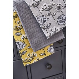 Cooksmart British Designed Pack of 3 Tea Towels | Luxury Tea Towels for Kitchen | Modern Designed Tea Towel Set