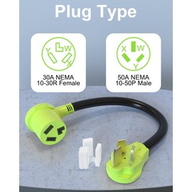 Dryer Adapter 3 Prong to 3 Prong NEMA 10-50P Male to 10-30R Female, 1.5FT 3-Prong Dryer Adapter Plug for 50 Amp and 30 Amp, RV EV Generator Stove Plug STW 10/3 AWG(125/250V)