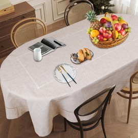 Lxztayuk Linen Textures Oval Tablecloth, 60 x 102 Inch Linen Color Duty Wrinkle Resistant Fabric Table Cloths, Wire Drawing Process Dust-Proof Table Cover for Kitchen Dining Tabletop Decoration