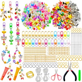 eswala Keychain Making Kit Supplies Y2K DIY Keychain Charms Bulk Beaded Key Chain Making Kit for Phone Kindle Charms Lipgloss Lip Gloss Bag Charm Key Chain Accessories 750pcs Beads Charm Jewelry Kits