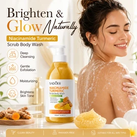 Niacinamide Turmeric Scrub Shower Gel for Body Care – 520ml Exfoliating Cleanser for Smooth Skin