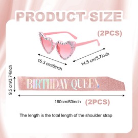 SAIIURV 4 Stück Geburtstagsbrille Geburtstag Herz Brille Schärpe Roségold Birthday Queen Frauen Party Accessoires für Birthday Prinzessin Fasching Foto Requisiten