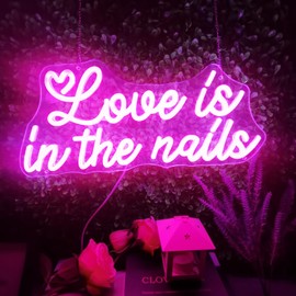 Yeeficent Love is in The Nails Neon Sign Pink LED Light for Nail Salon & Beauty Room Decor, 5V USB Powered Dimmable Wall Art, Wedding/Birthday/Christmas Gift for Girls(7.3"x 16.8")