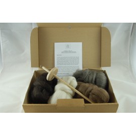 Hand Wool Spinning Starter kit - Includes Drop Spindle, Instructions and 4 Shades of Finnish Sheeps Wool rovings
